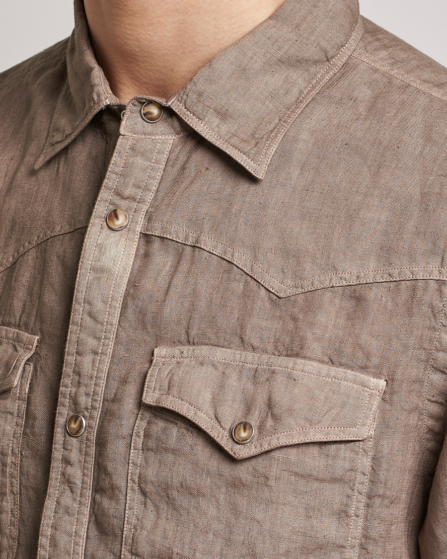 Men | Shirts | Gran Sasso | Casual Pocket Linen Shirt Medium Brown