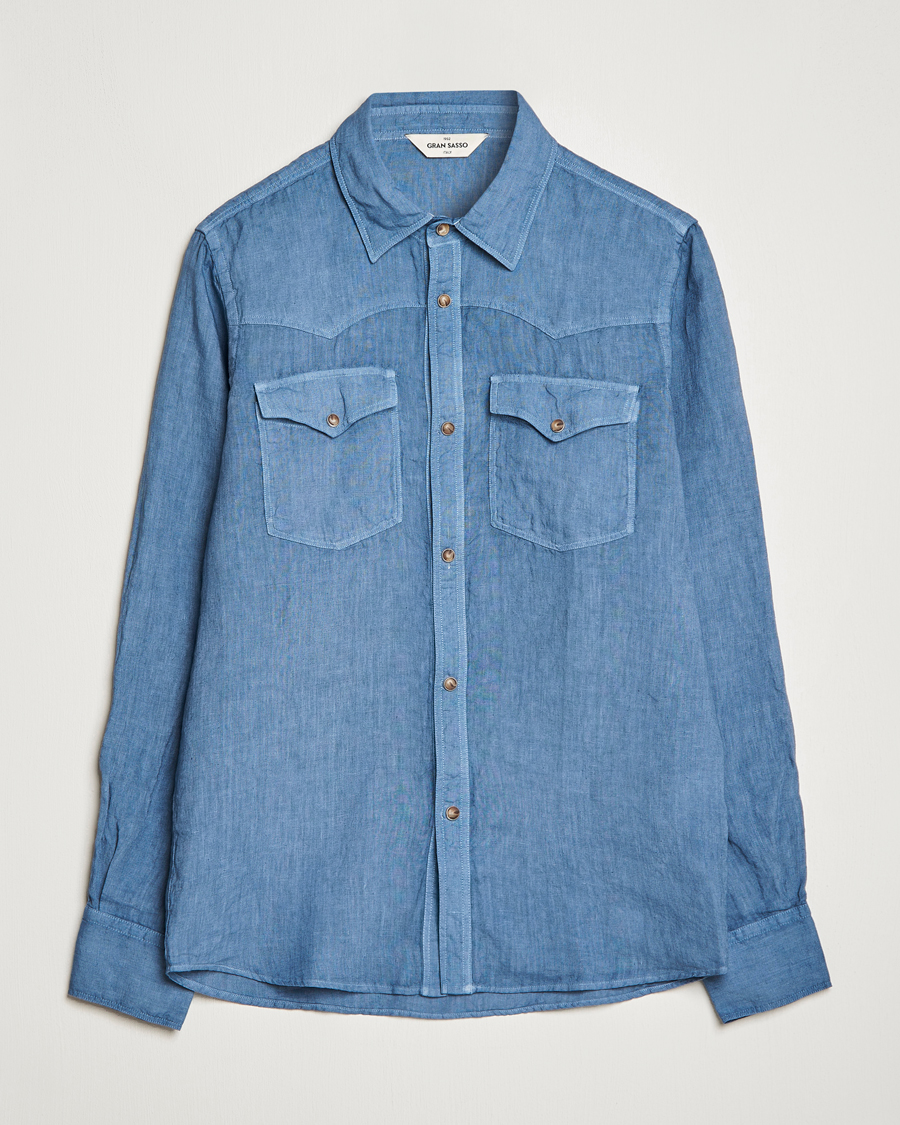 Men | Shirts | Gran Sasso | Casual Pocket Linen Shirt Blue