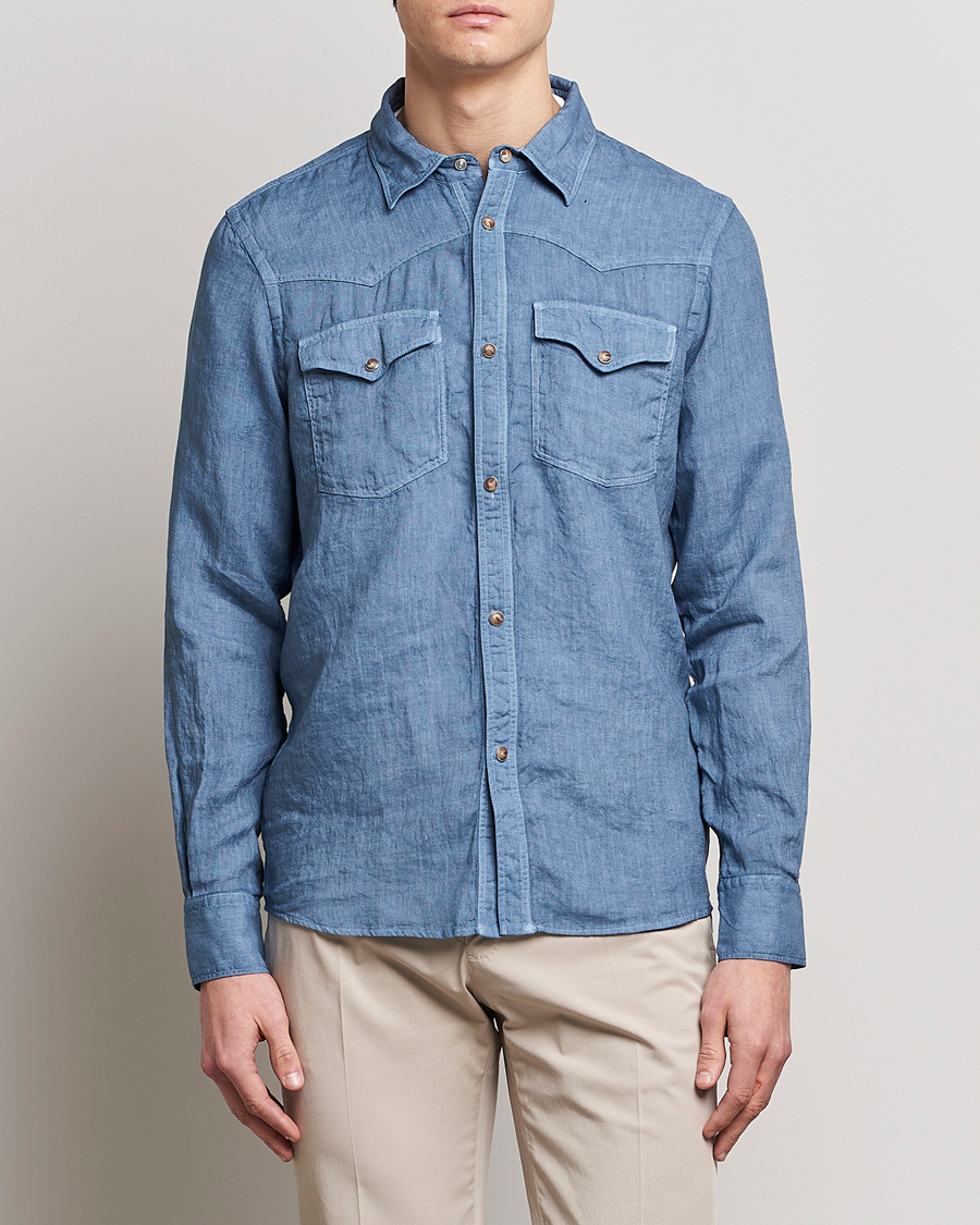Men | Gran Sasso | Gran Sasso | Casual Pocket Linen Shirt Blue