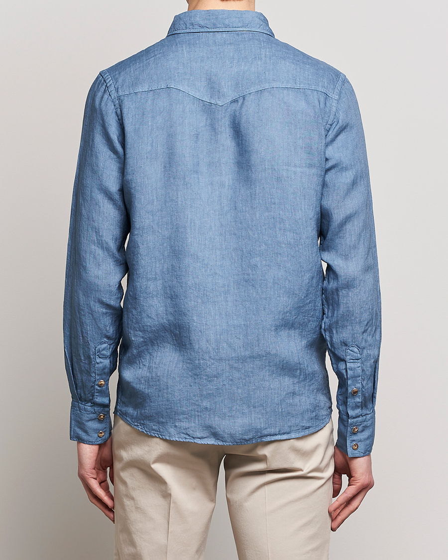 Men | Shirts | Gran Sasso | Casual Pocket Linen Shirt Blue