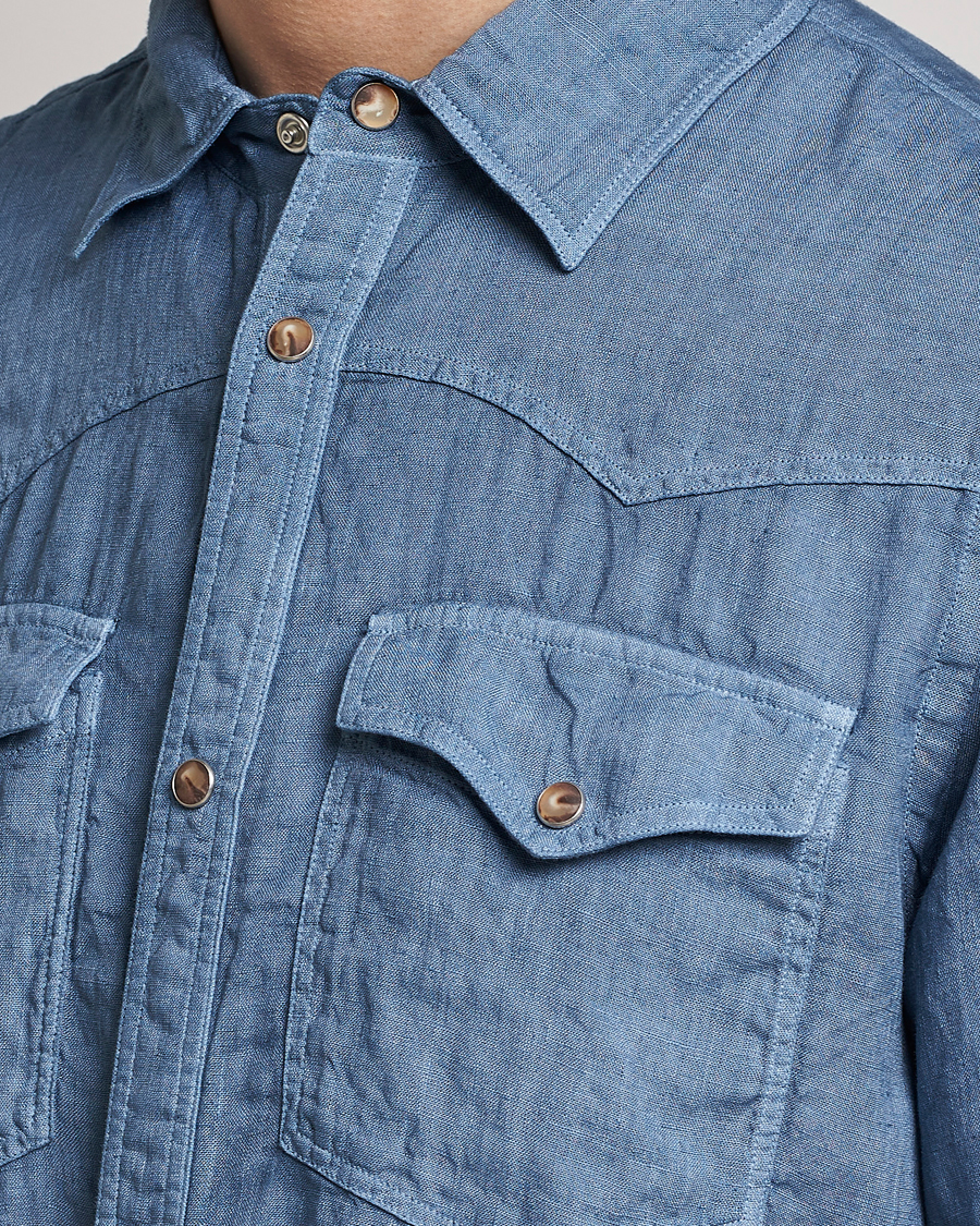 Men | Shirts | Gran Sasso | Casual Pocket Linen Shirt Blue