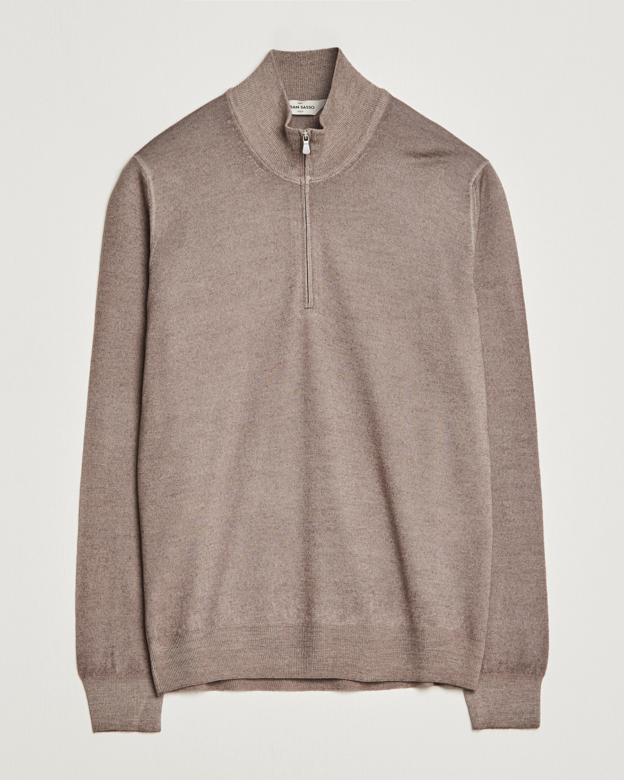 Men | Sweaters & Knitwear | Gran Sasso | Summer Merino Half Zip Sweater Brown Melange
