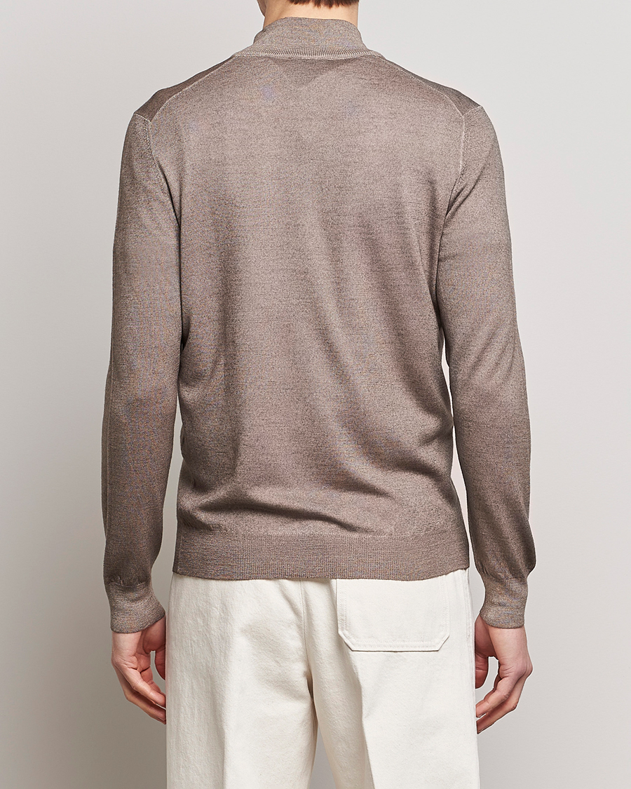 Men | Sweaters & Knitwear | Gran Sasso | Summer Merino Half Zip Sweater Brown Melange
