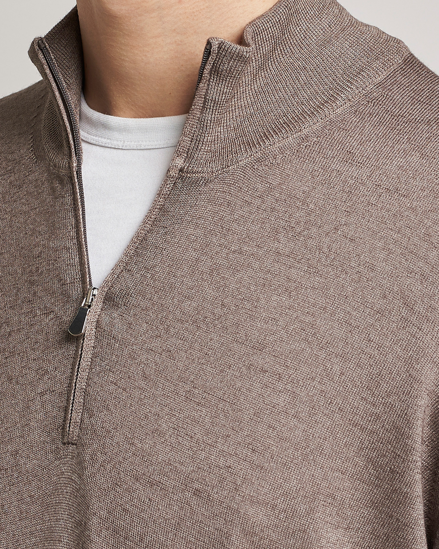 Men | Sweaters & Knitwear | Gran Sasso | Summer Merino Half Zip Sweater Brown Melange