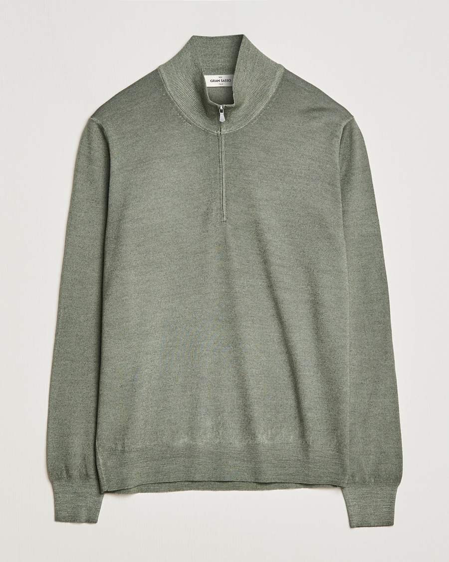 Men | Sweaters & Knitwear | Gran Sasso | Summer Merino Half Zip Sweater Green Melange