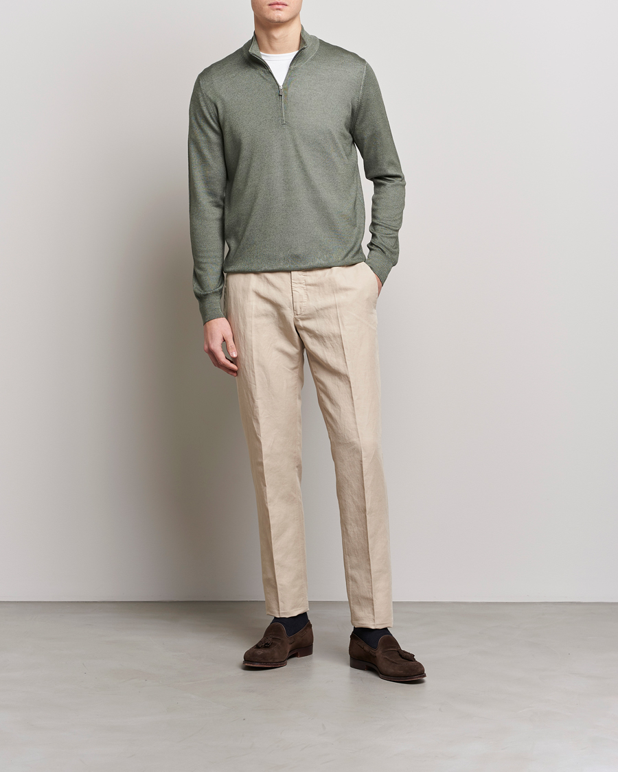 Gran Sasso Summer Merino Half Zip Sweater Green Melange at