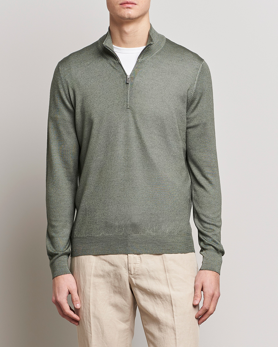Gran Sasso Summer Merino Half Zip Sweater Green Melange at
