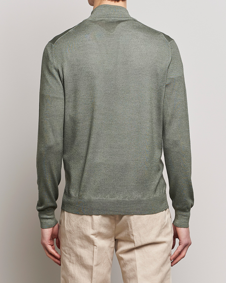 Men | Sweaters & Knitwear | Gran Sasso | Summer Merino Half Zip Sweater Green Melange