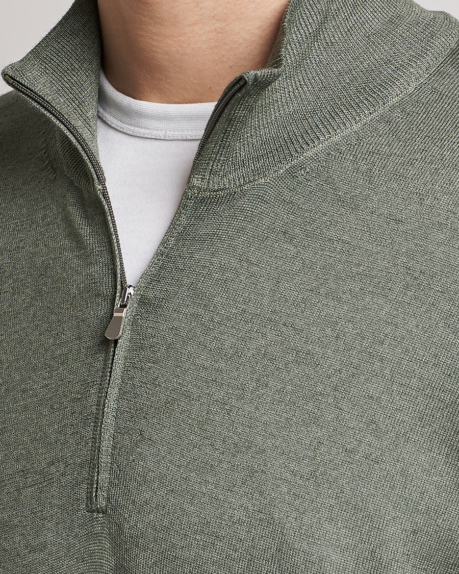 Men | Sweaters & Knitwear | Gran Sasso | Summer Merino Half Zip Sweater Green Melange