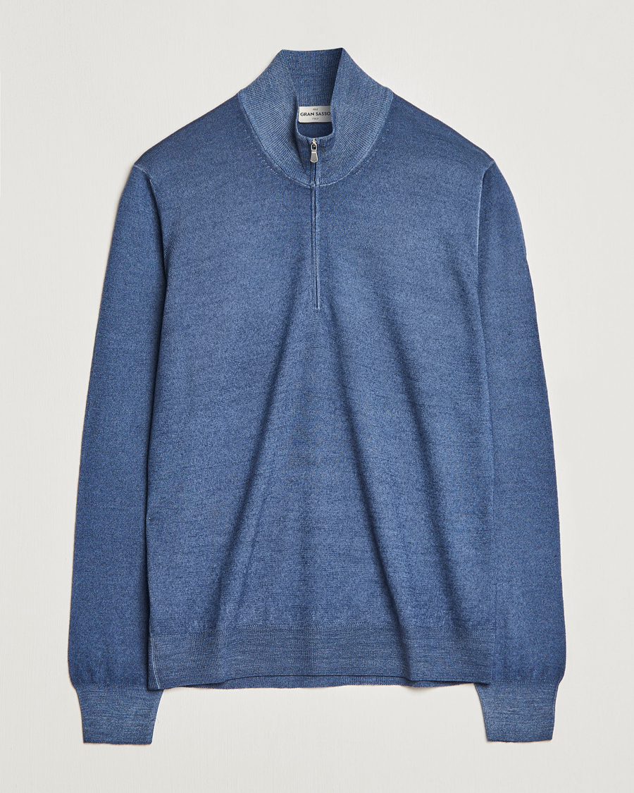 Men | Sweaters & Knitwear | Gran Sasso | Summer Merino Half Zip Sweater Blue Melange