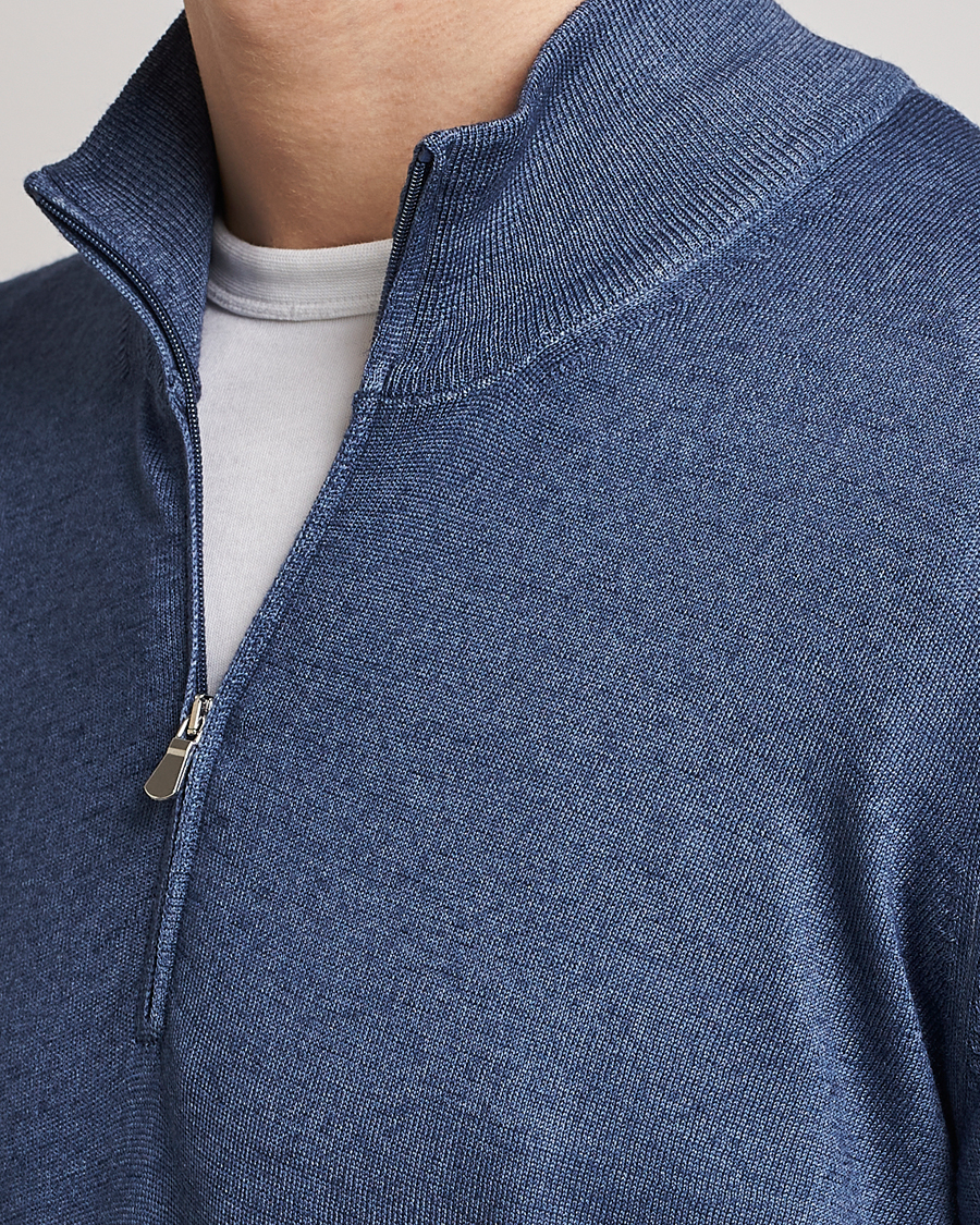 Men | Sweaters & Knitwear | Gran Sasso | Summer Merino Half Zip Sweater Blue Melange