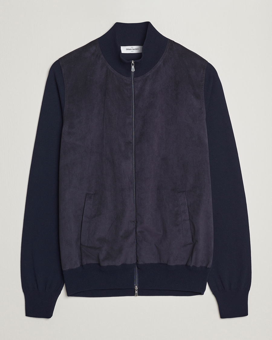 Men | Sweaters & Knitwear | Gran Sasso | Knitted Cotton/Alcantara Full Zip Navy