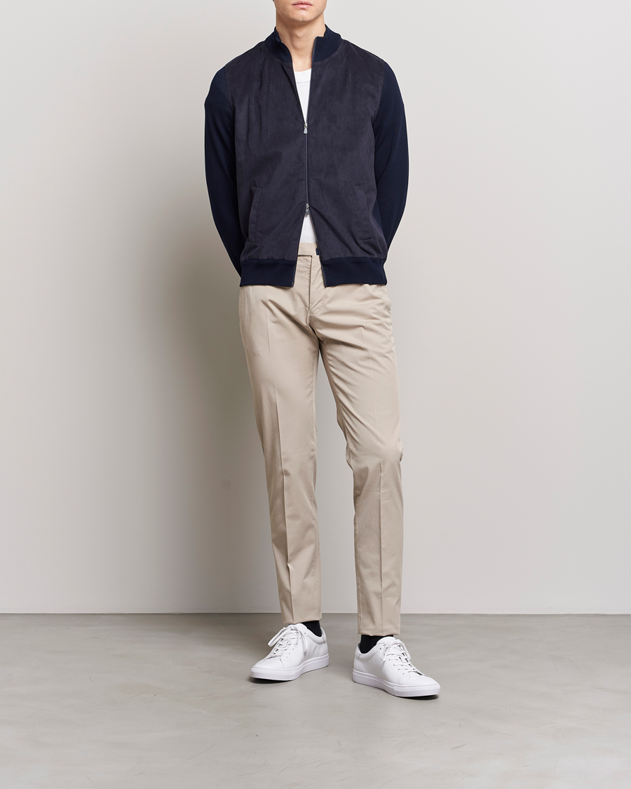 Men | Sweaters & Knitwear | Gran Sasso | Knitted Cotton/Alcantara Full Zip Navy
