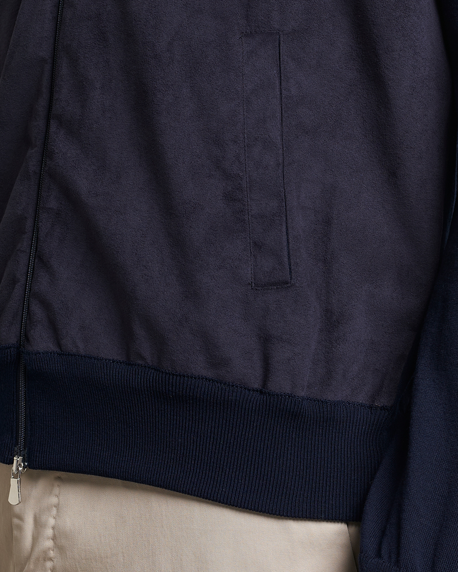 Men | Sweaters & Knitwear | Gran Sasso | Knitted Cotton/Alcantara Full Zip Navy