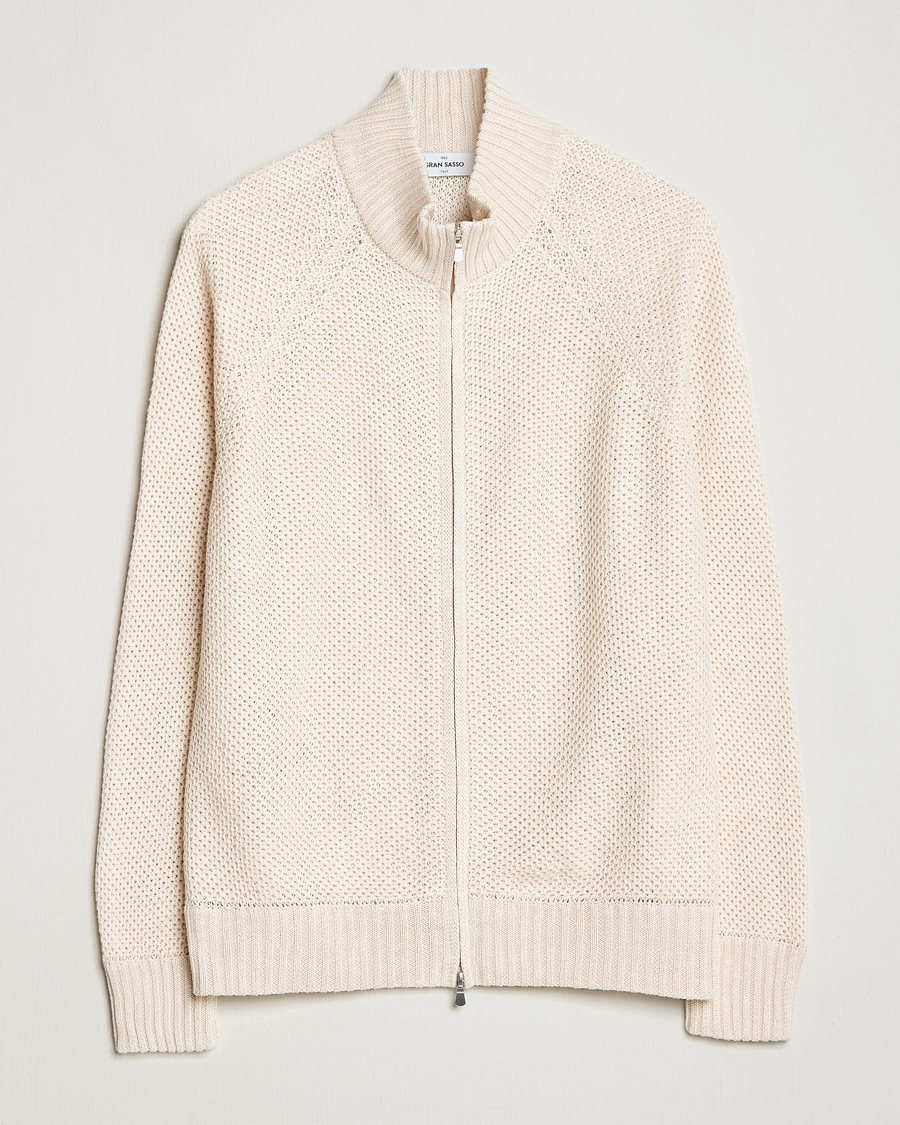 Men | Sweaters & Knitwear | Gran Sasso | Structured Cotton/Linen Full Zip Cream