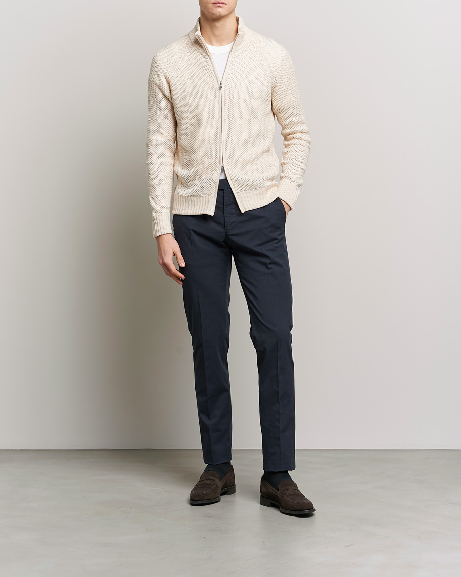 Men | Sweaters & Knitwear | Gran Sasso | Structured Cotton/Linen Full Zip Cream