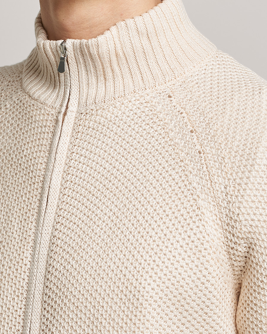 Men | Sweaters & Knitwear | Gran Sasso | Structured Cotton/Linen Full Zip Cream