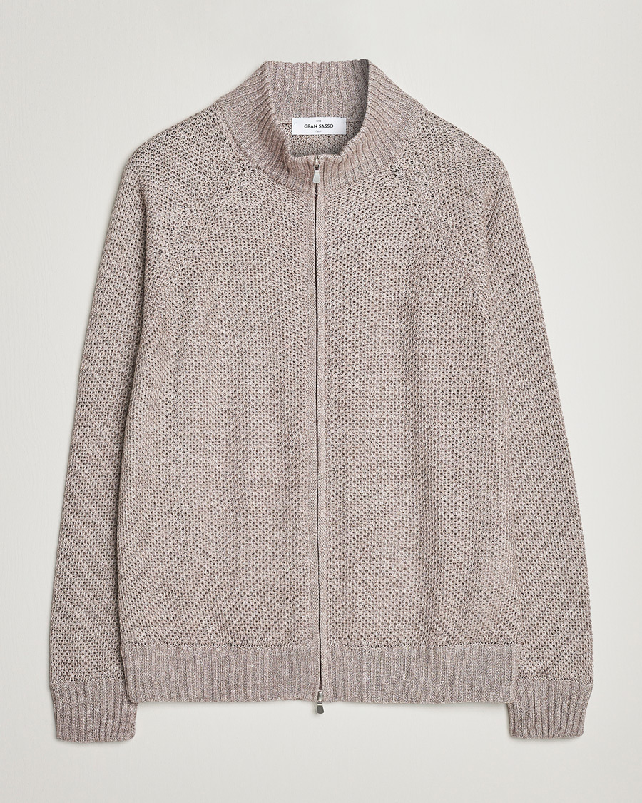 Gran Sasso Structured Cotton/Linen Full Zip Beige Melange at