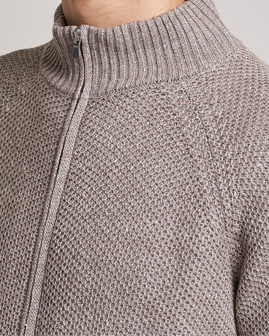 Men | Sweaters & Knitwear | Gran Sasso | Structured Cotton/Linen Full Zip Beige Melange