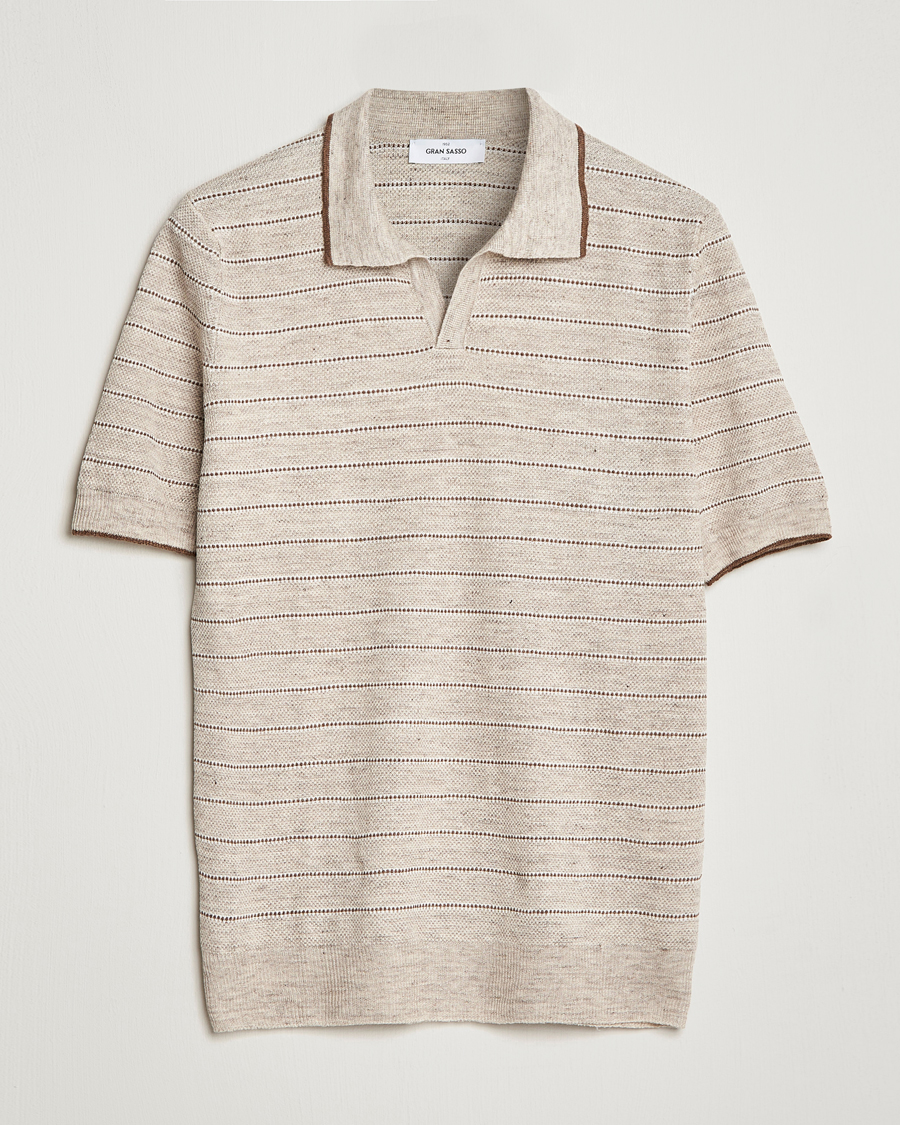 Men | Polo Shirts | Gran Sasso | Structured Striped Knitted Linen Polo Beige