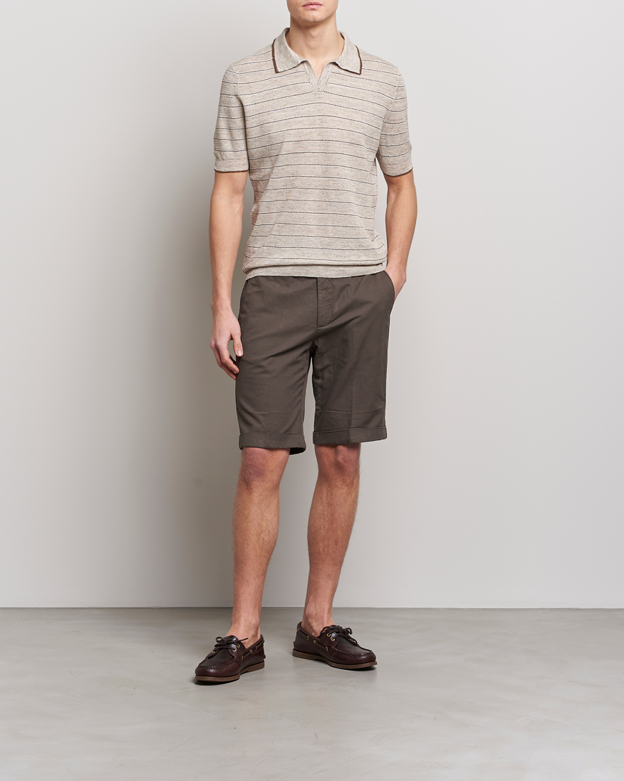 Men | Polo Shirts | Gran Sasso | Structured Striped Knitted Linen Polo Beige