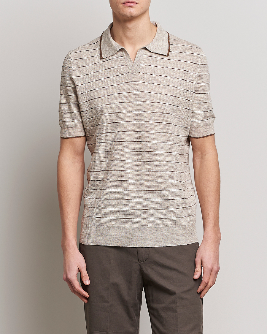 Men |  | Gran Sasso | Structured Striped Knitted Linen Polo Beige