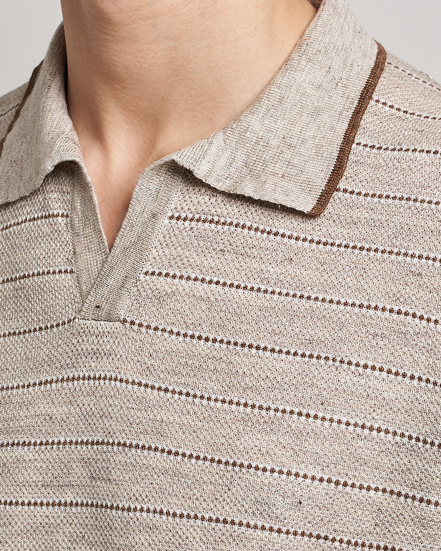 Men | Polo Shirts | Gran Sasso | Structured Striped Knitted Linen Polo Beige