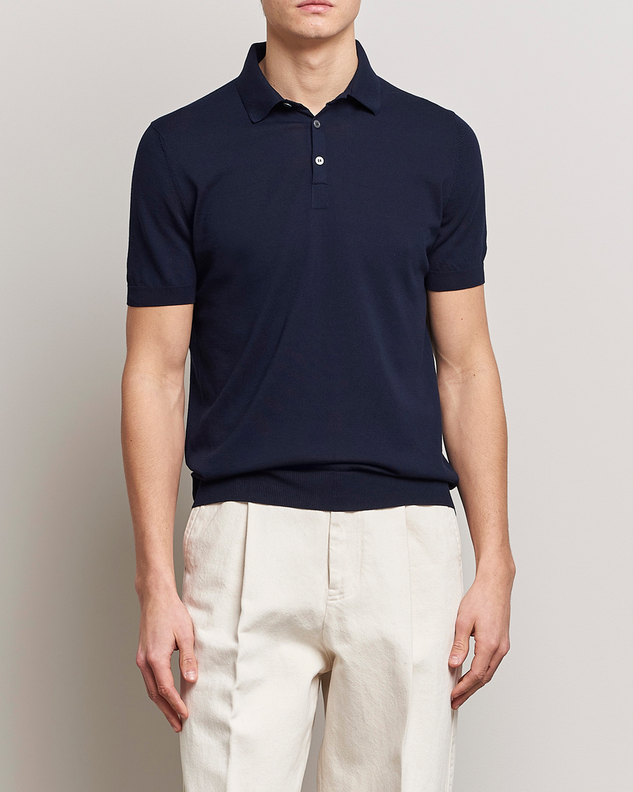 Men | Short Sleeve Polo Shirts | Gran Sasso | Cotton Knitted Polo Navy
