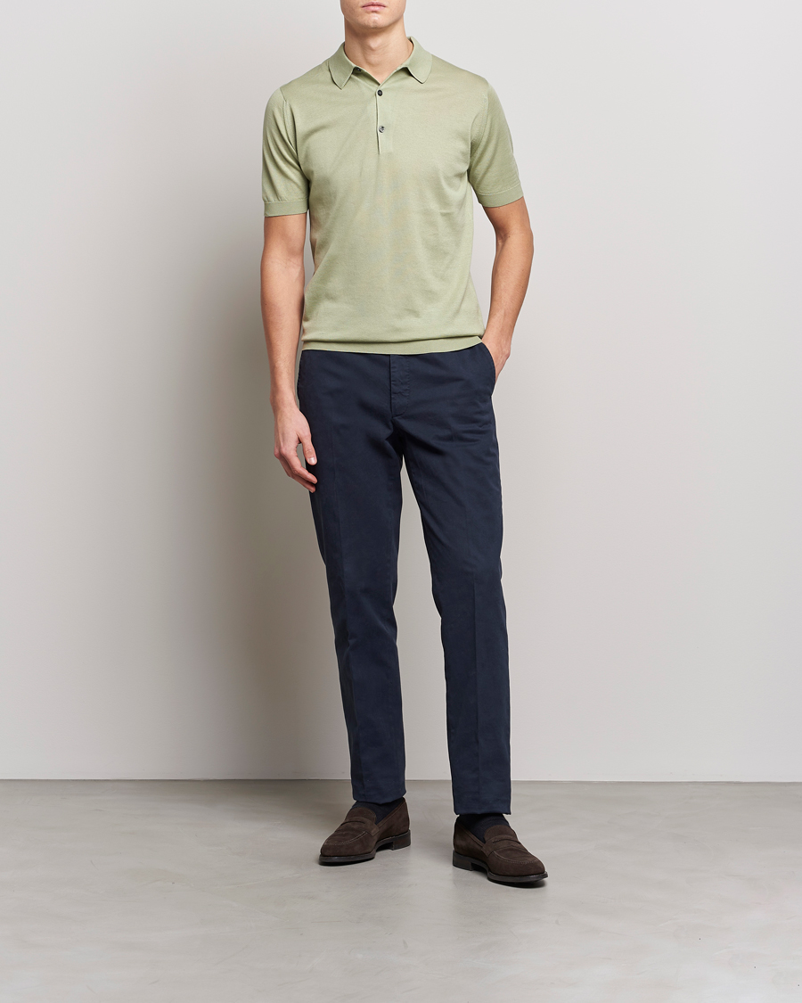 Men | Polo Shirts | John Smedley | Adrian Slim Fit Sea Island Polo Desert Green