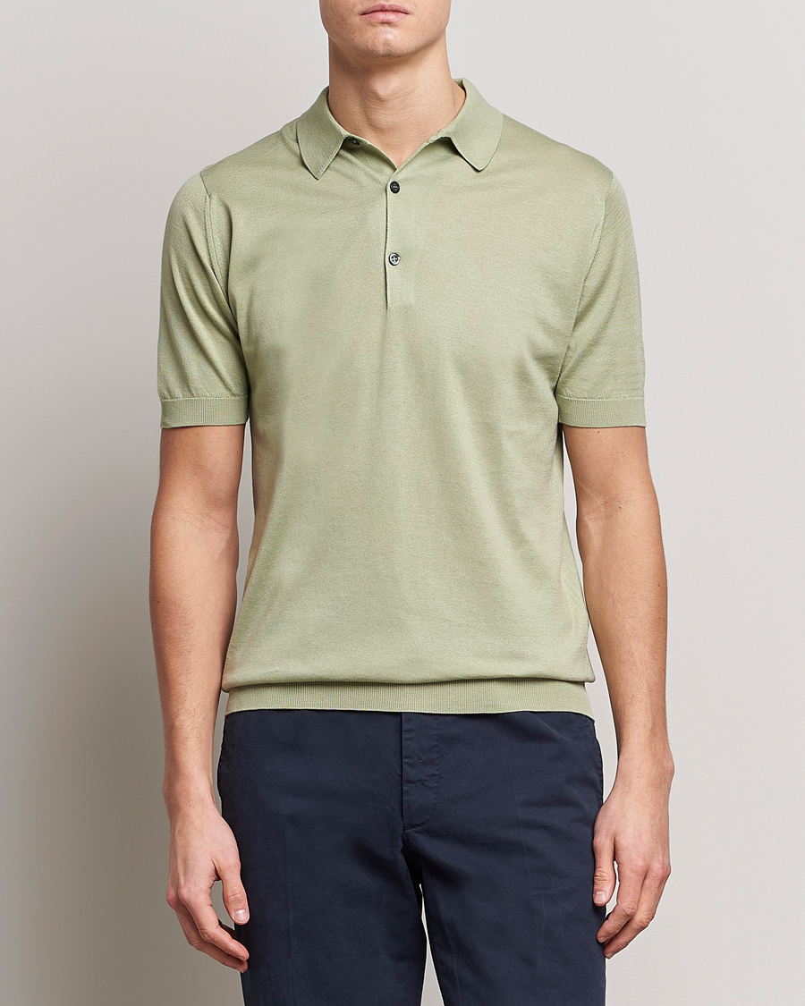 Men | Polo Shirts | John Smedley | Adrian Slim Fit Sea Island Polo Desert Green
