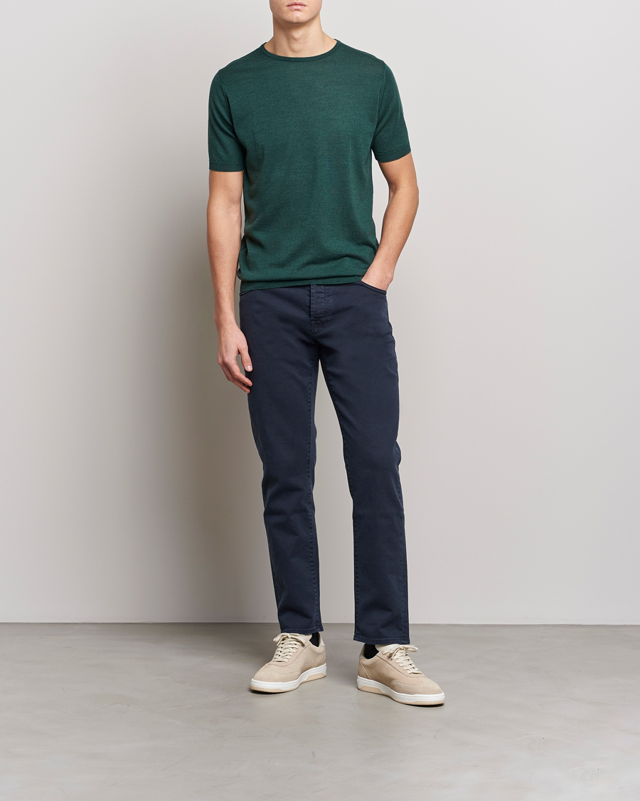 Men | T-Shirts | John Smedley | Belden Wool/Cotton T-Shirt Bottle Green