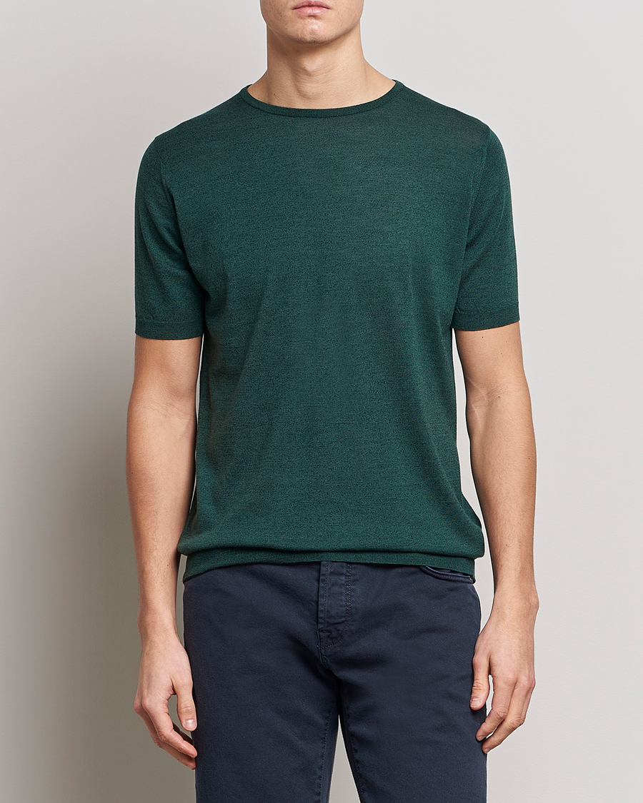 Men | T-Shirts | John Smedley | Belden Wool/Cotton T-Shirt Bottle Green