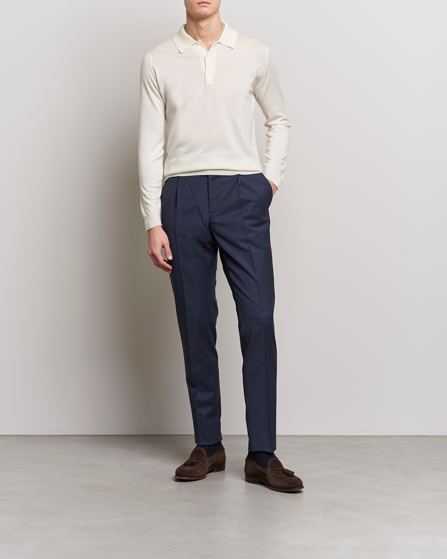 Men | Sweaters & Knitwear | John Smedley | Belper Wool/Cotton Polo Pullover Latte