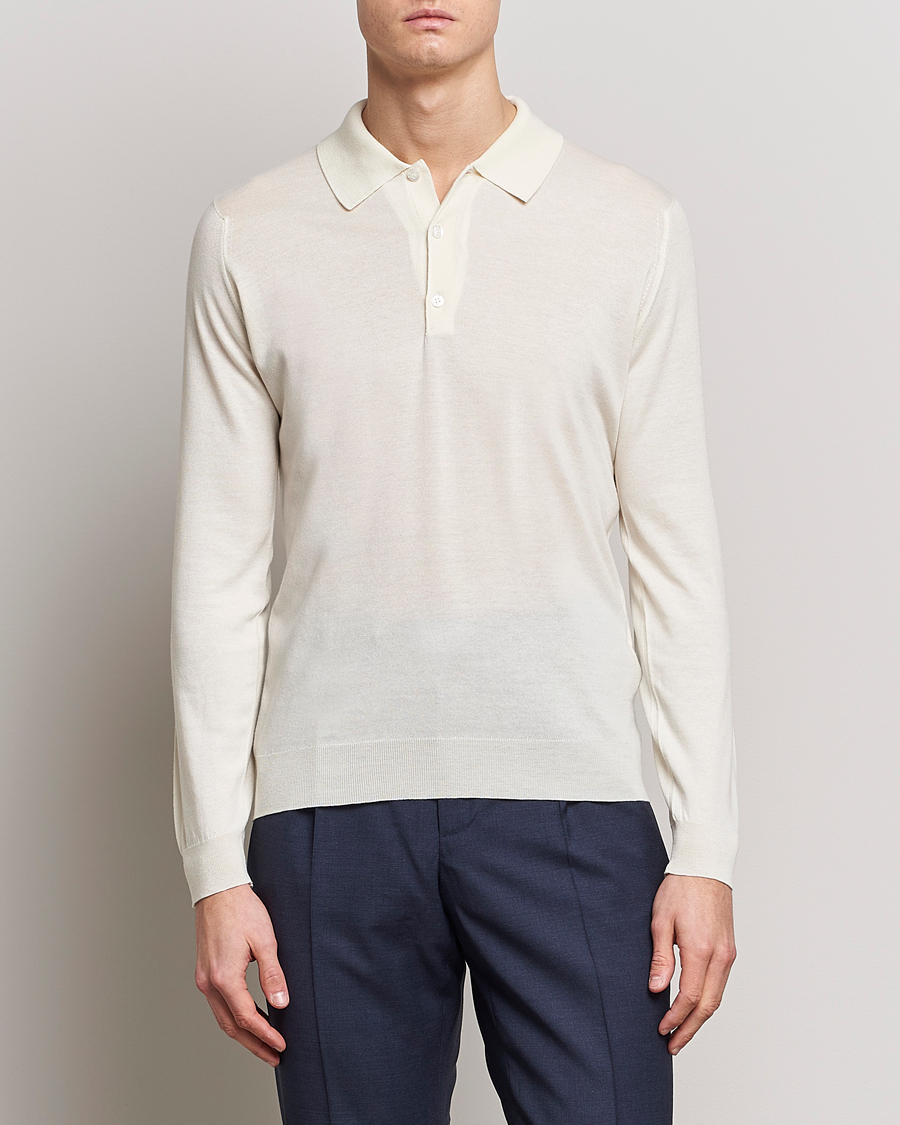 John Smedley Belper Wool/Cotton Polo Pullover Latte at CareOfCarl.com
