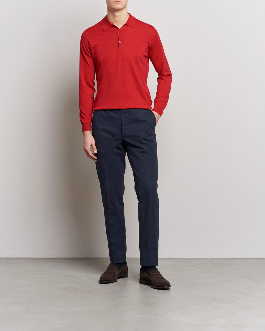 Men | Sweaters & Knitwear | John Smedley | Belper Wool/Cotton Polo Pullover Ruby