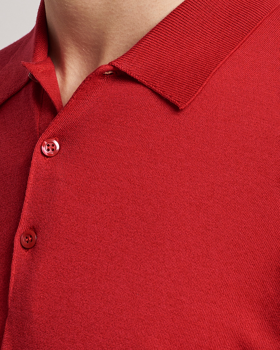 Men | Sweaters & Knitwear | John Smedley | Belper Wool/Cotton Polo Pullover Ruby