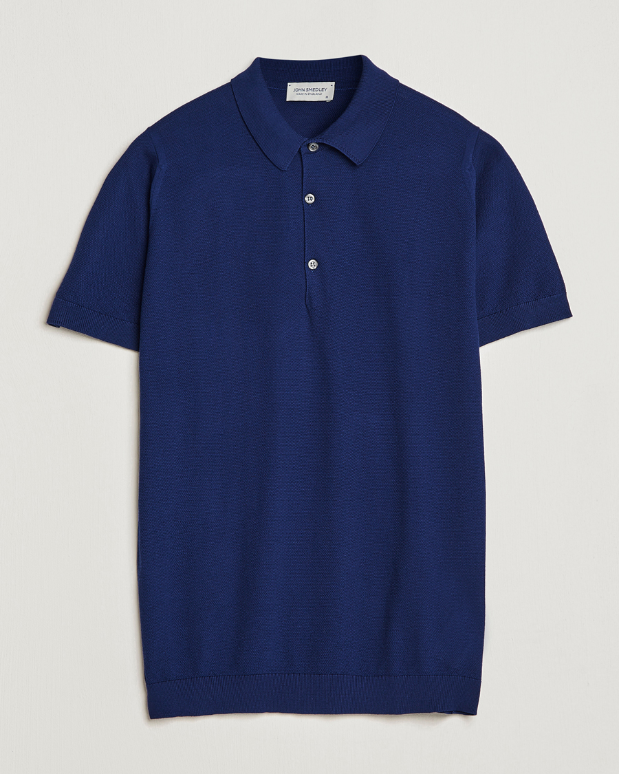 Men | Polo Shirts | John Smedley | Roth Structured Pique Marine Blue