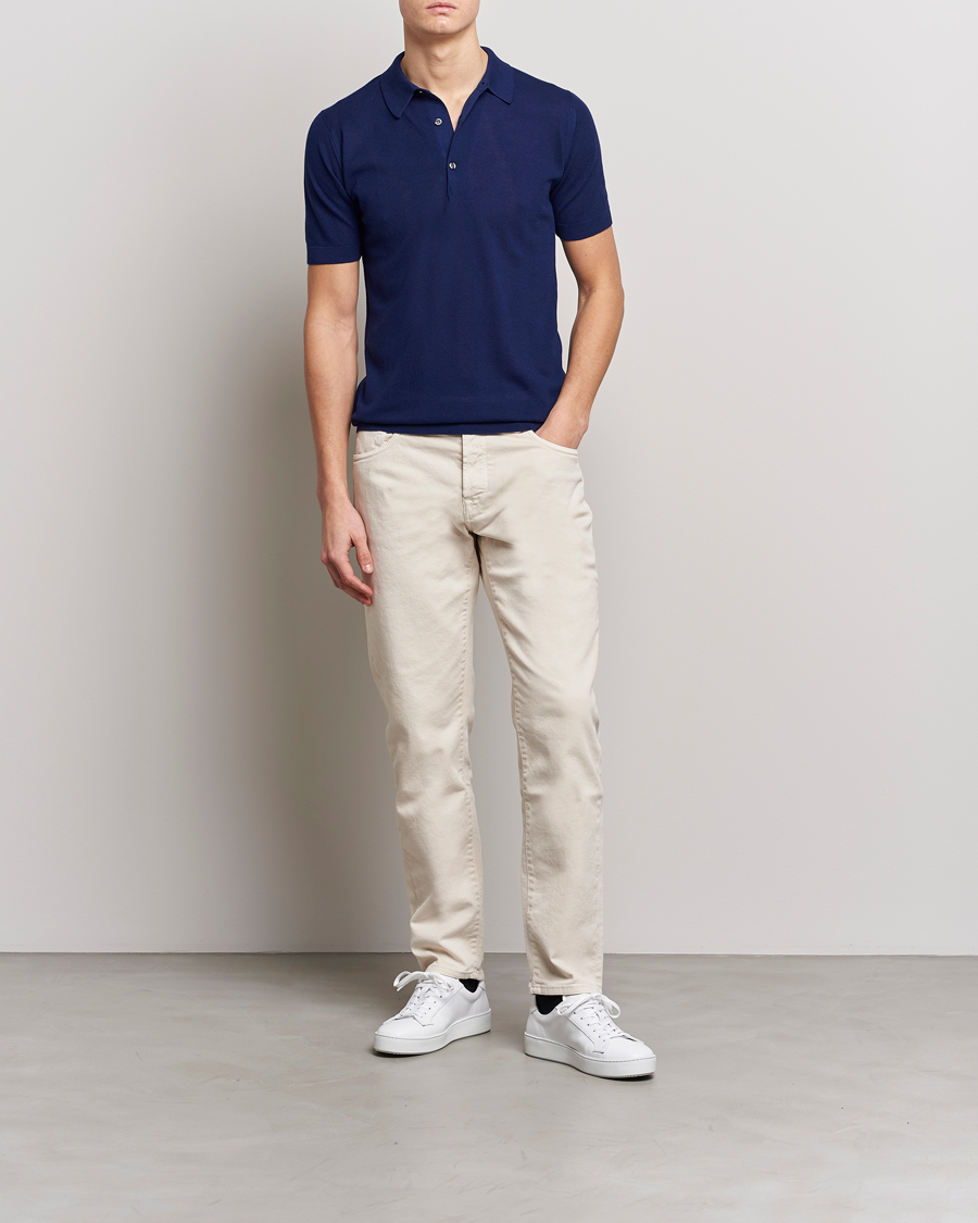 Men | Polo Shirts | John Smedley | Roth Structured Pique Marine Blue