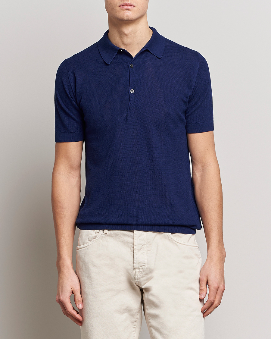 Men | Polo Shirts | John Smedley | Roth Structured Pique Marine Blue