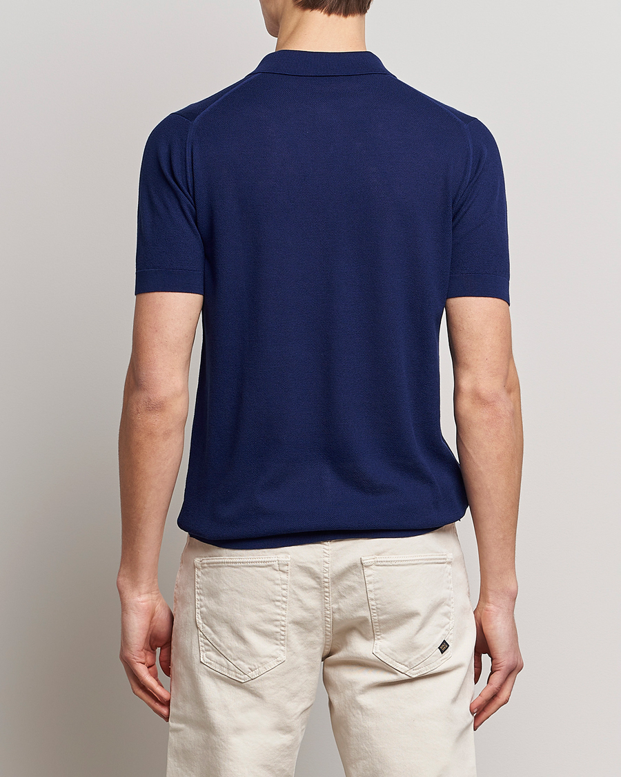 Men | Polo Shirts | John Smedley | Roth Structured Pique Marine Blue