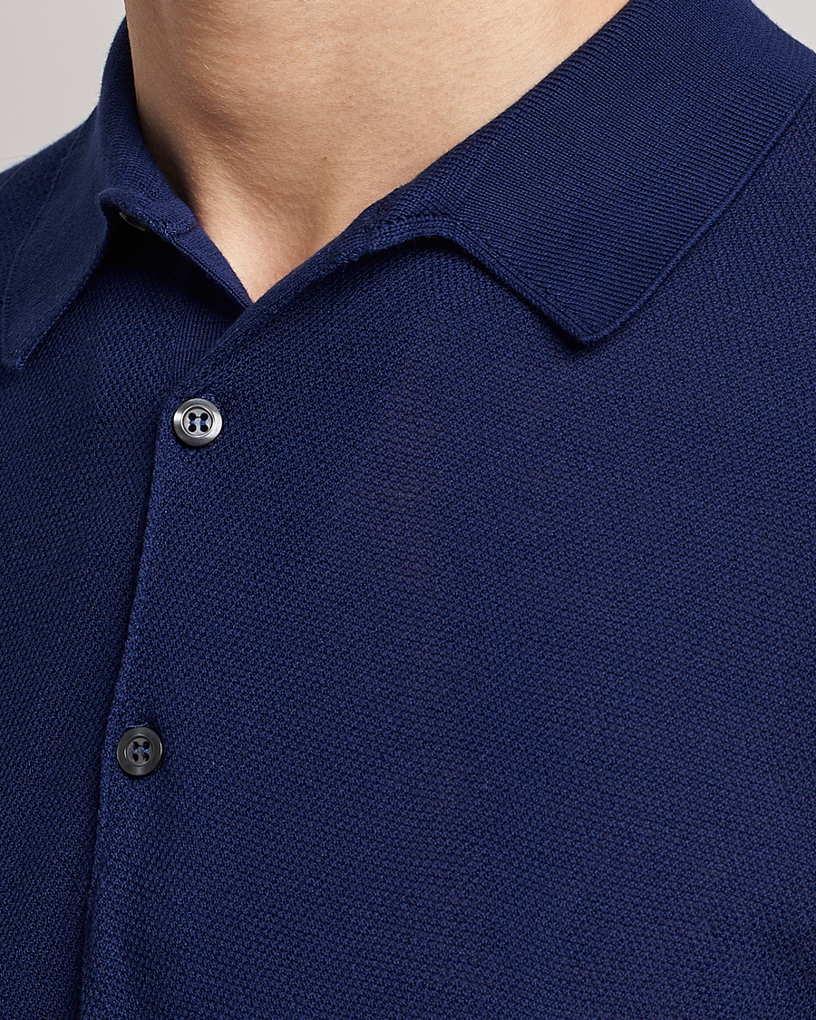 Men | Polo Shirts | John Smedley | Roth Structured Pique Marine Blue