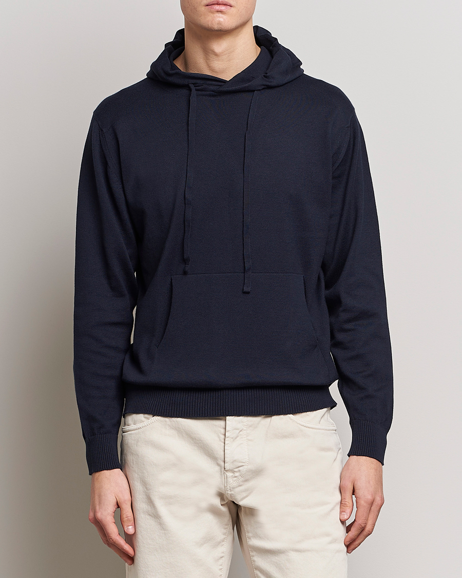 Men | Sweaters & Knitwear | John Smedley | Sundown Sea Island Hoodie Navy