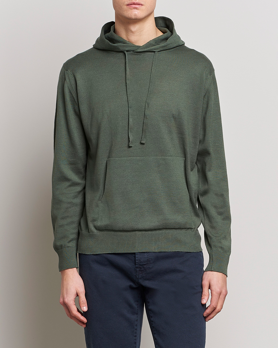 Men | Sweaters & Knitwear | John Smedley | Sundown Sea Island Hoodie Palm Green