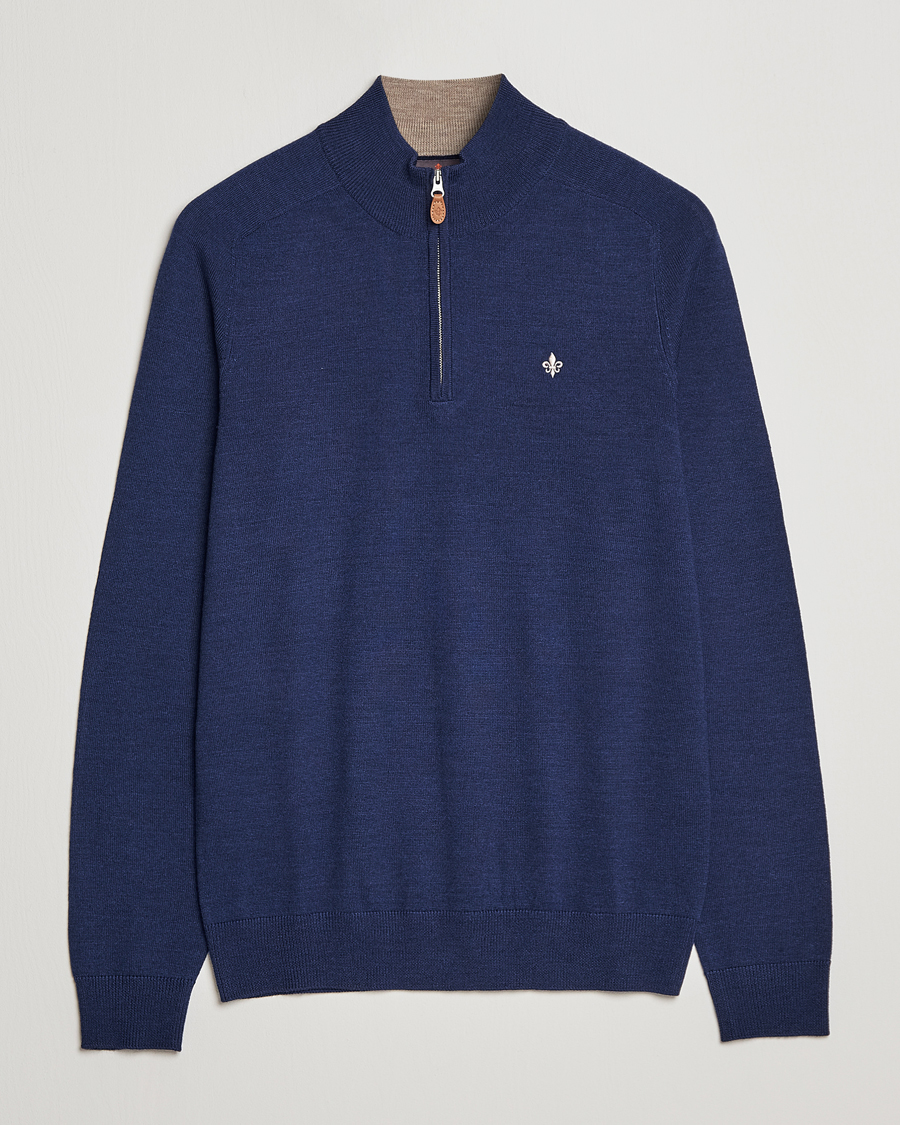Men | Sweaters & Knitwear | Morris | John Merino Half Zip Blue