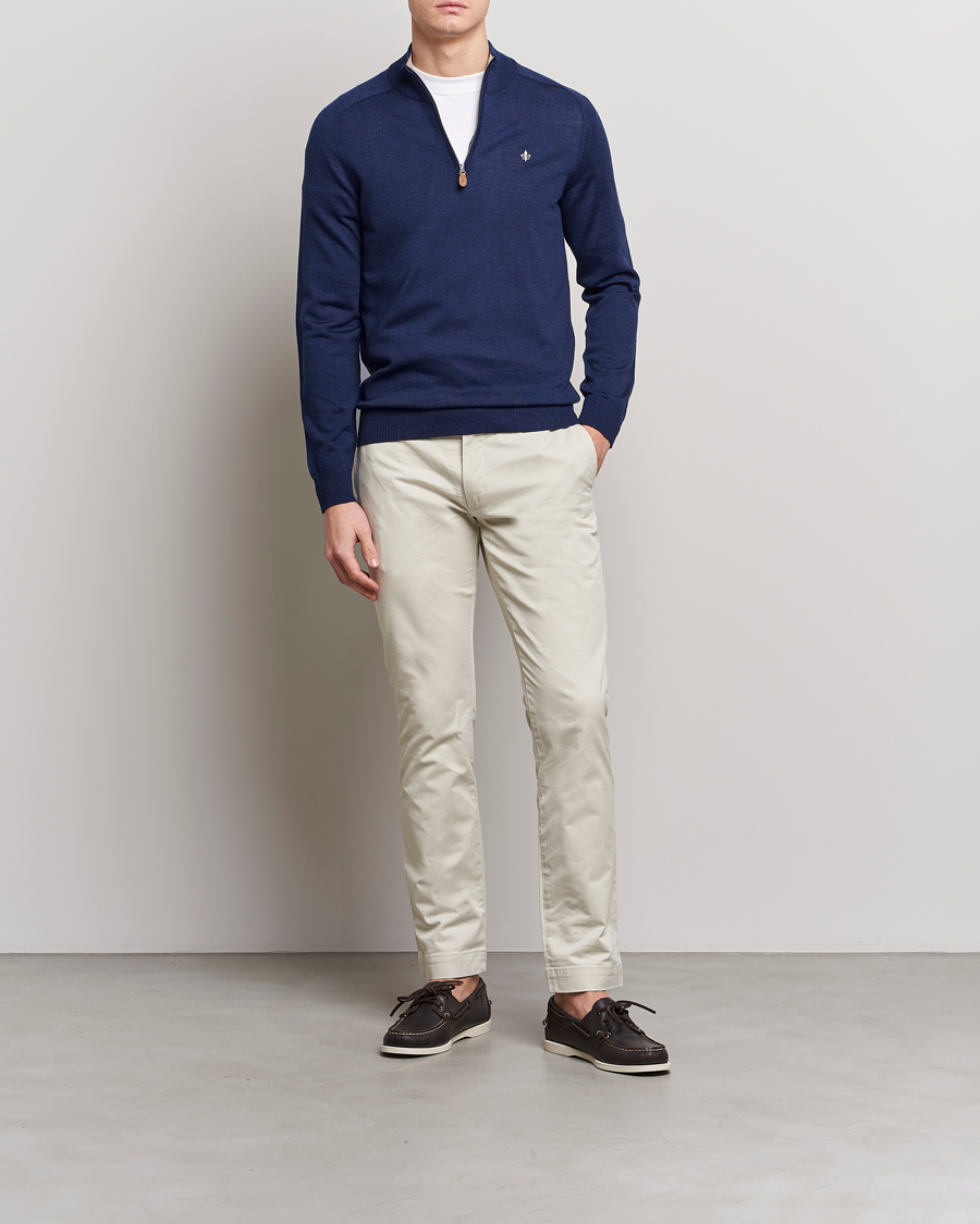 Men | Sweaters & Knitwear | Morris | John Merino Half Zip Blue