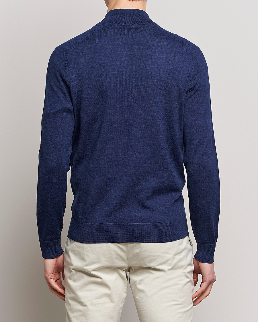 Men | Sweaters & Knitwear | Morris | John Merino Half Zip Blue