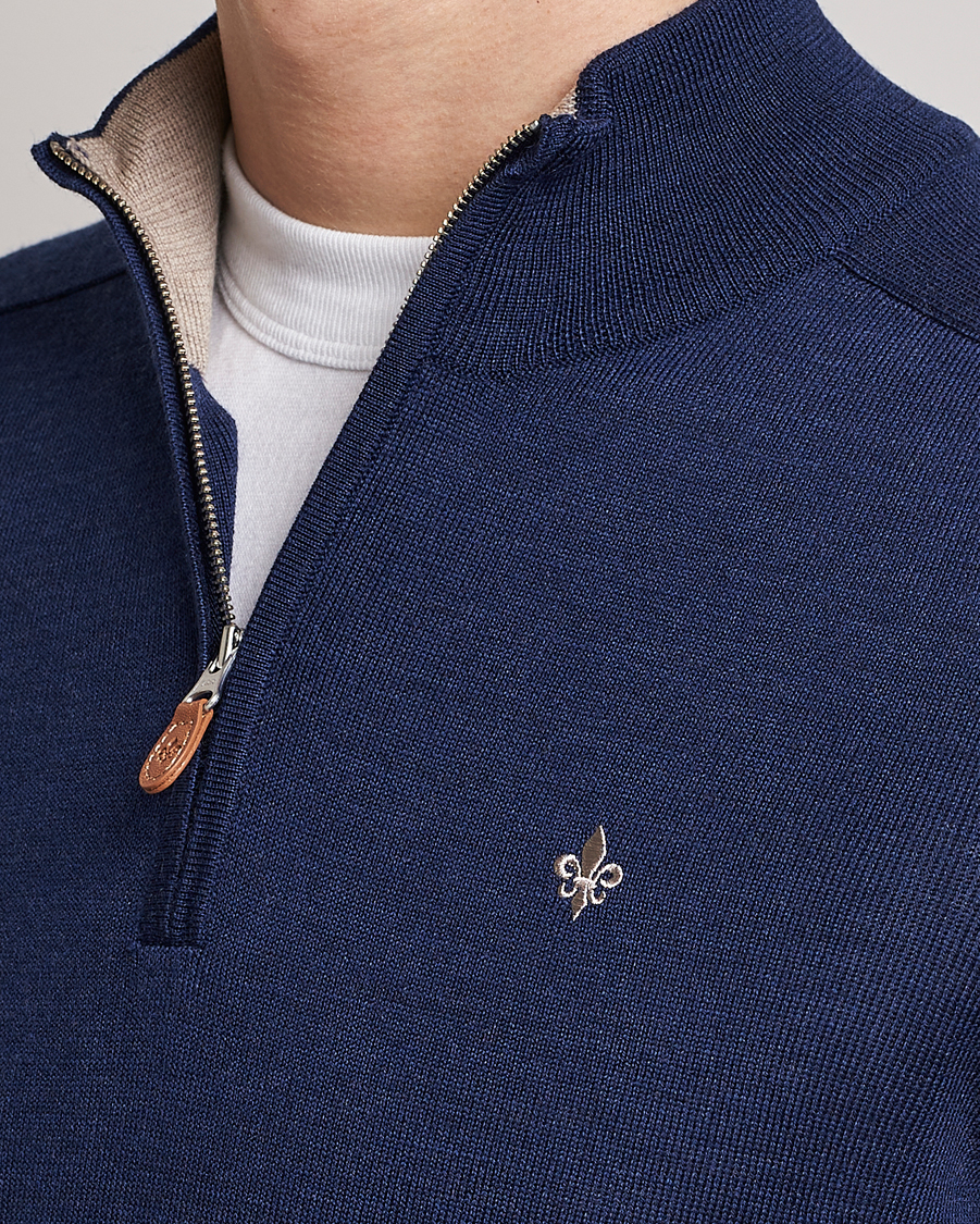 Men | Sweaters & Knitwear | Morris | John Merino Half Zip Blue