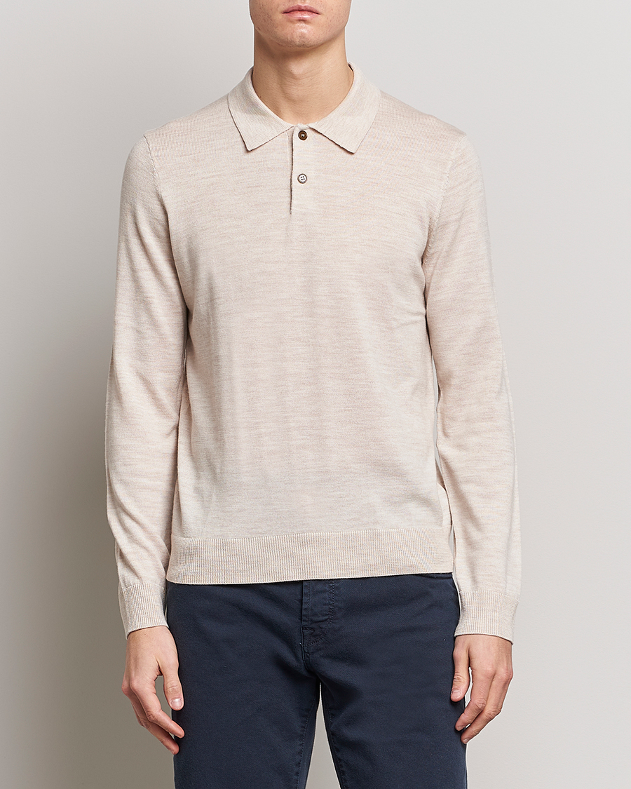 Men | Knitted Polo Shirts | Morris | Merino Knitted Polo Beige