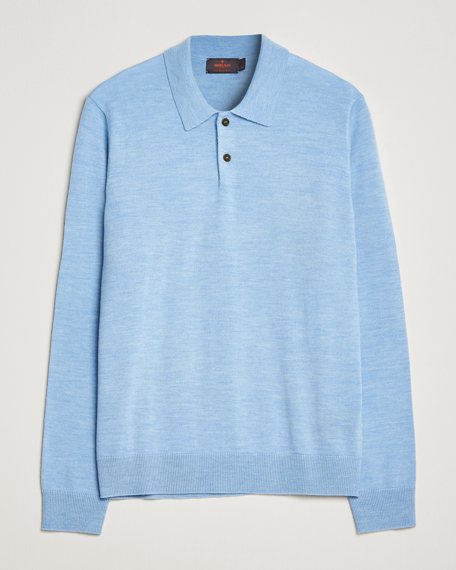 Men | Sweaters & Knitwear | Morris | Merino Knitted Polo Light Blue