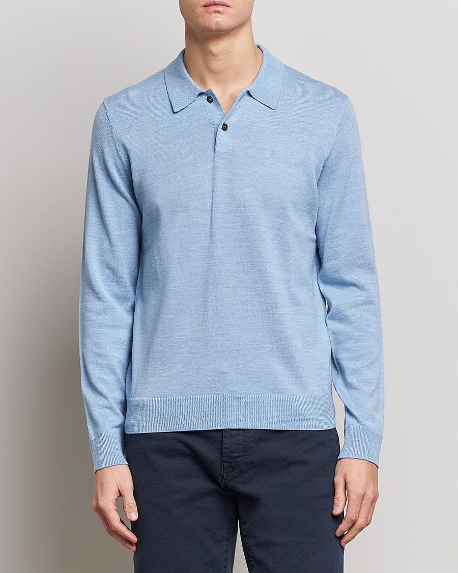 Men | Knitted Polo Shirts | Morris | Merino Knitted Polo Light Blue